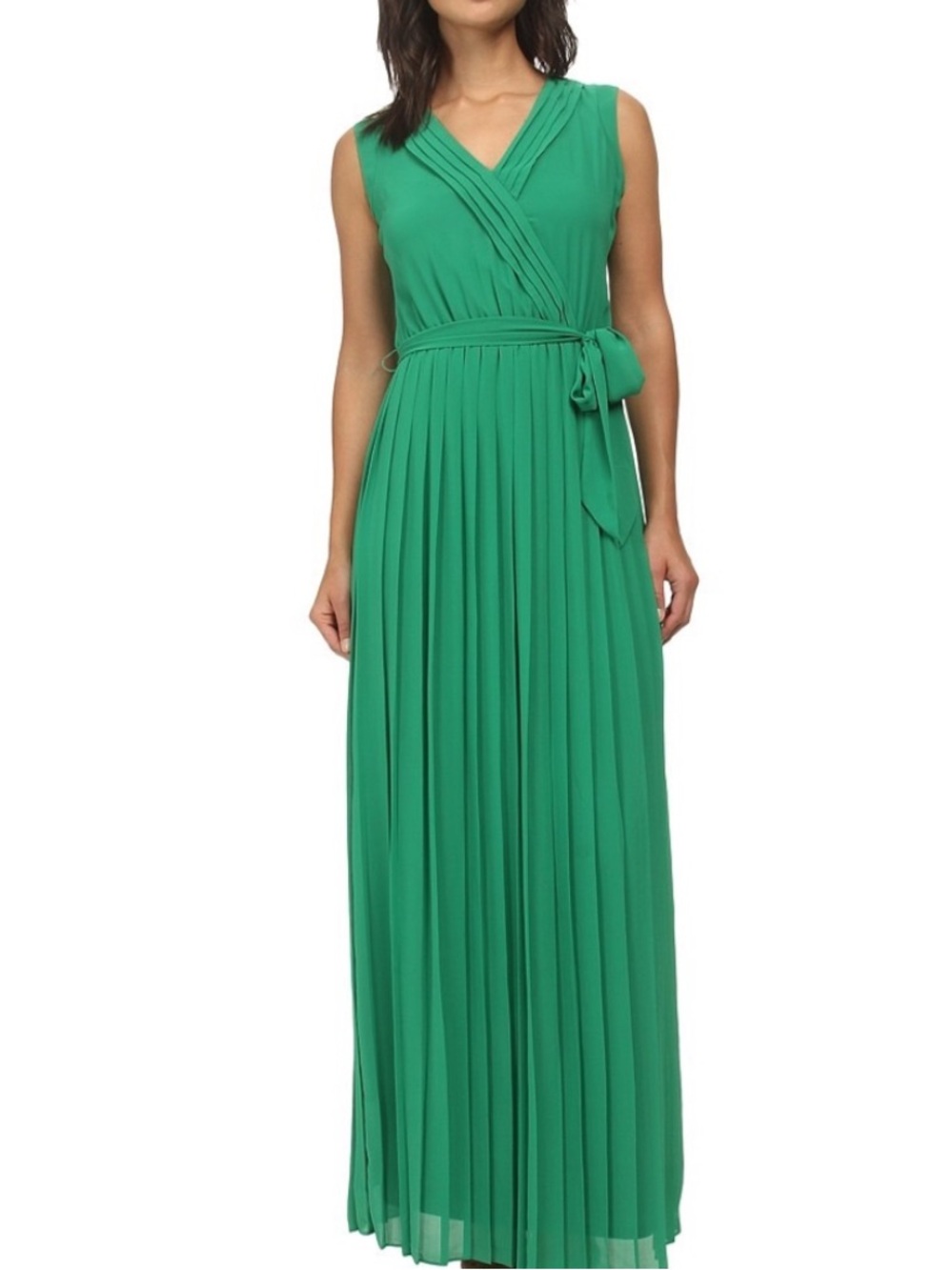 Jessica Simpson Kelly Green Sleeveless Pleated Maxi Dress Size 12 Wedding Guest